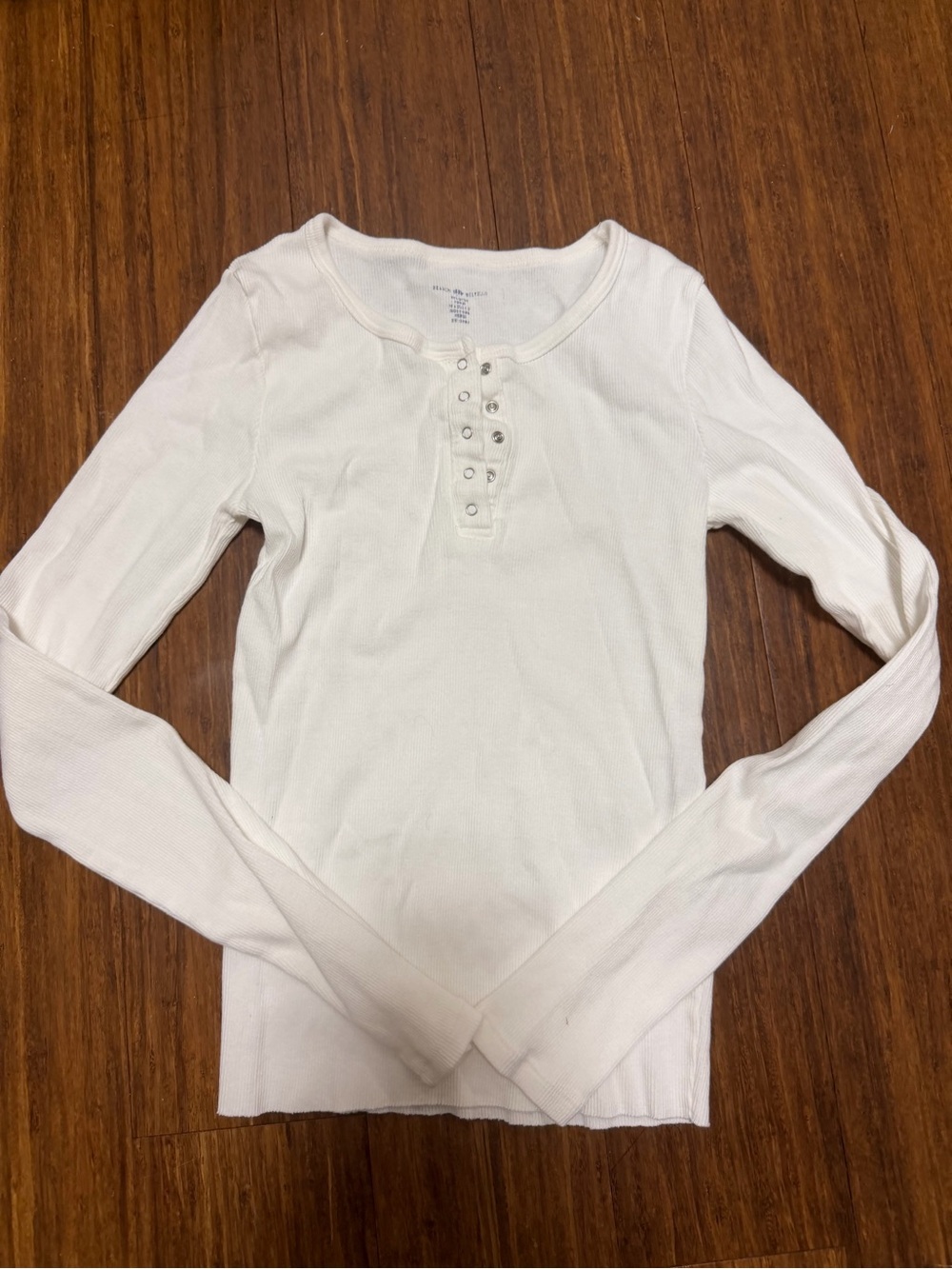 Brandy Melville Ribbed Henley Long-Sleeve Top - White